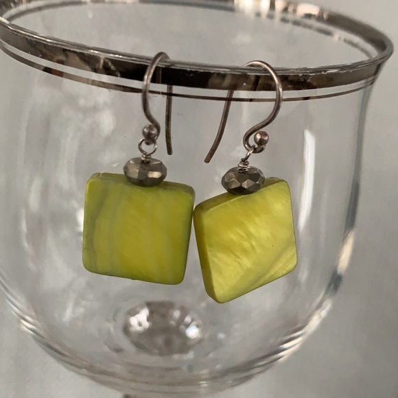 SILPADA Sterling Silver, Green Mother of Pearl and Pyrite Square Earrings - Picture 6 of 6
